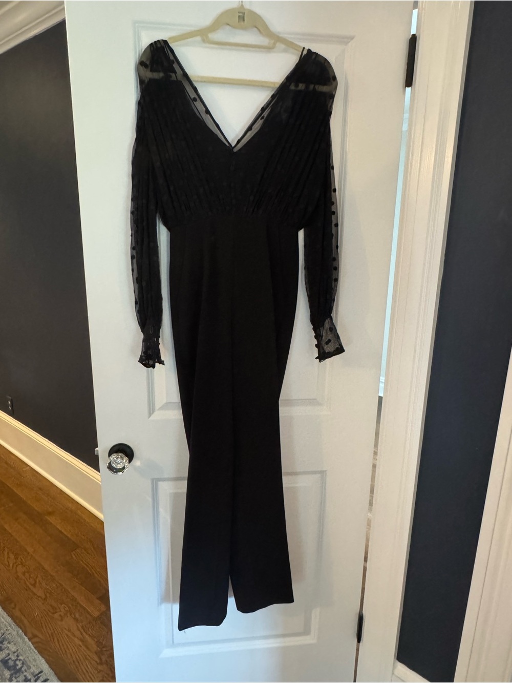 SALONI Black V-Neck Jumpsuit with Sheer Dot Sleeves